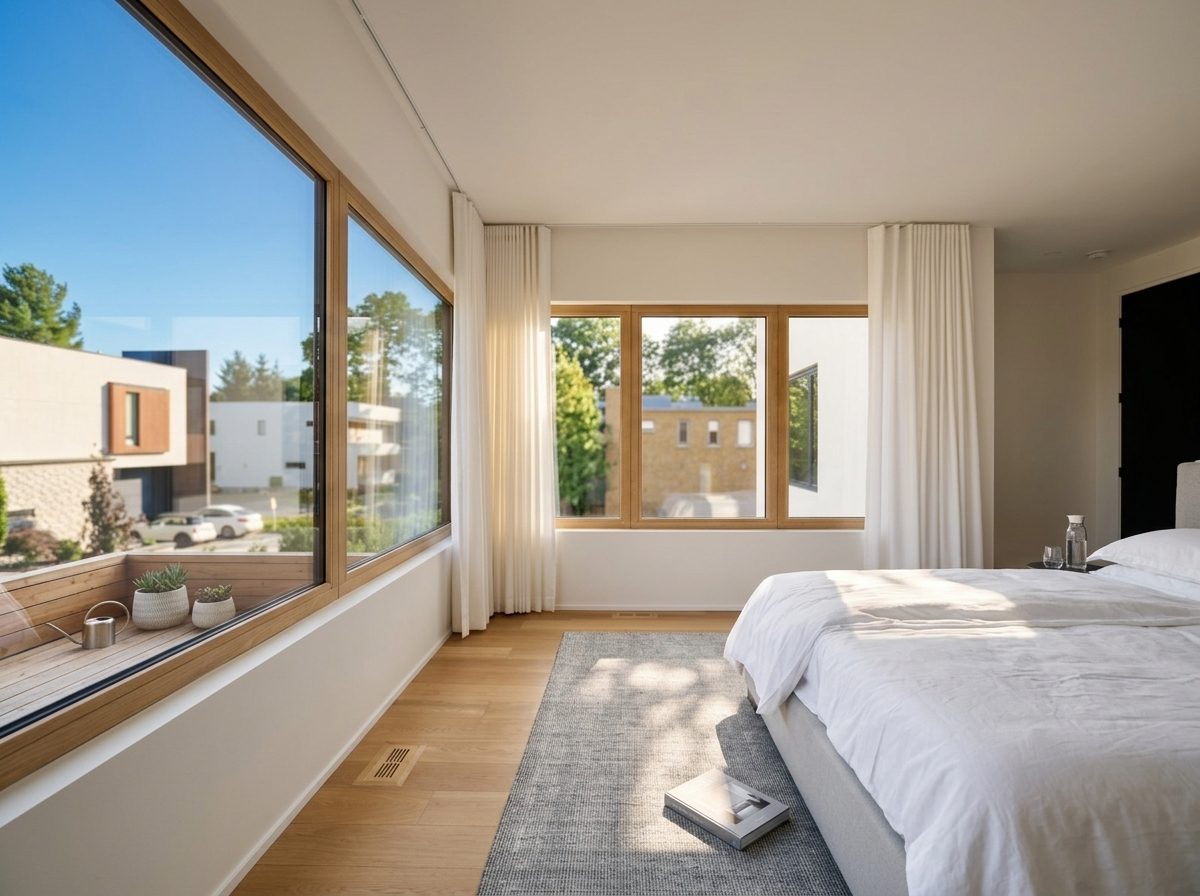Bedroom with large windows